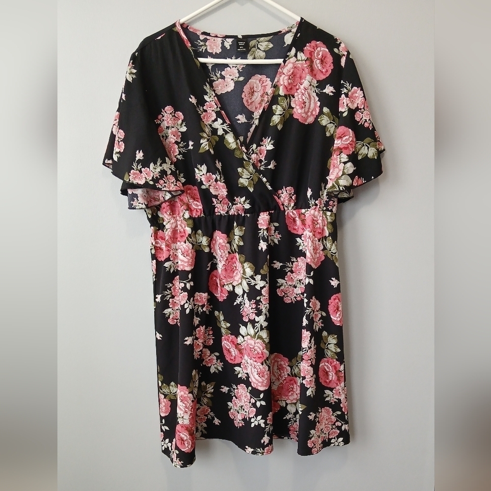 Shein Floral Black and Pink Dress Size 2XL Coquette Feminine